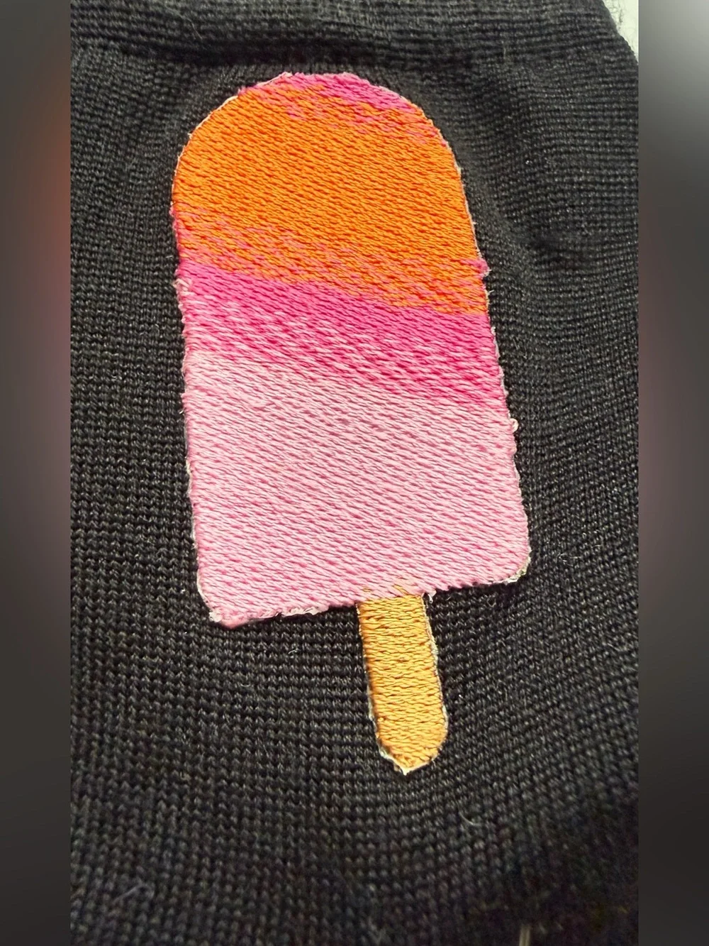 Black Women's Crew Socks with Pink & Orange Popsicle Motif